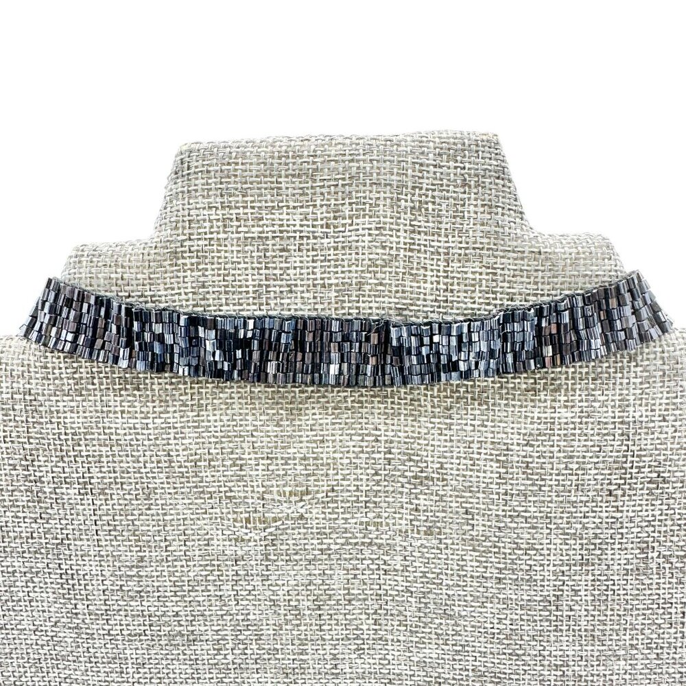 Robert Rose Black Bead Choker Necklace Adjustable To 14.5" Elegant Collar Design